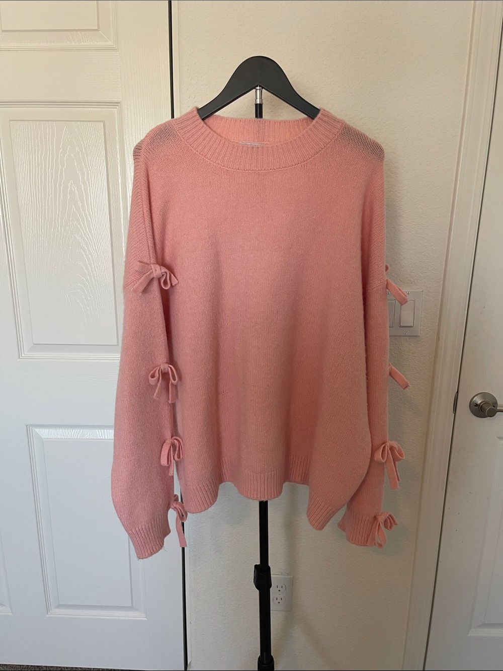 Fashion Nova Pink Crewneck Sweater with Sleeve Bows